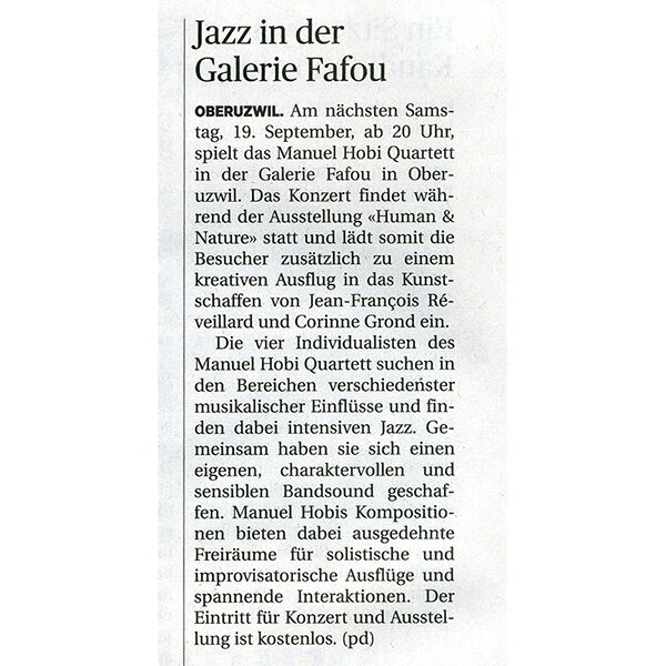 Wiler Zeitung / Jazz in der Galerie Fafou