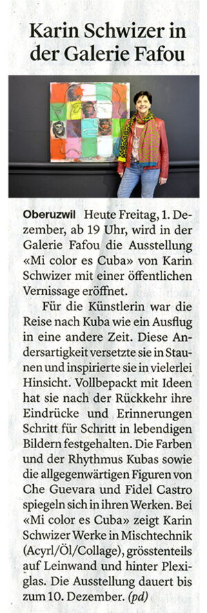 Wiler Zeitung / Karin Schwizer in der Galerie Fafou